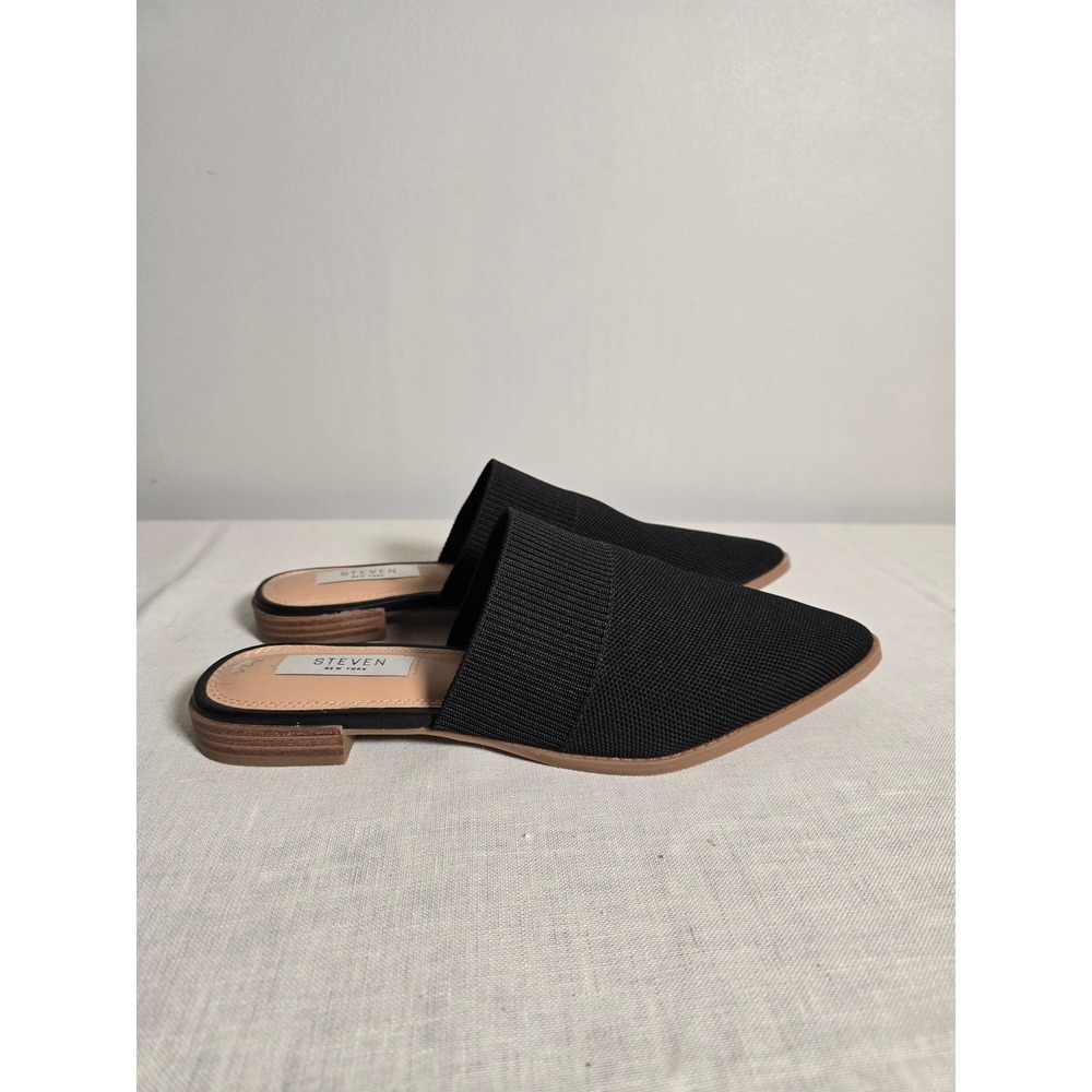 Steven New York Women Mules Black Knit Pointed Toe Slip On Flat Slides 8.5